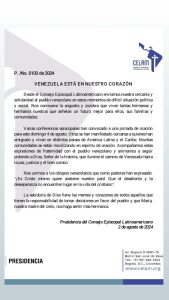 El Consejo Episcopal Latinoamericano envía mensaje al pueblo de Venezuela.